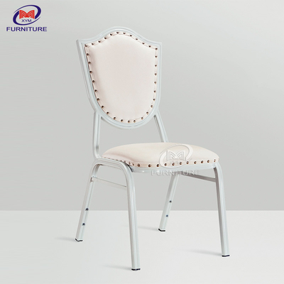 High Grade Rivet Stackable Banquet Chairs White Color Metal Stainless Steel Frame