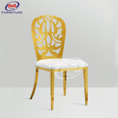 Floral Pattern Backrest Hotel Banquet Wedding Chair ODM Golden Stainless Steel