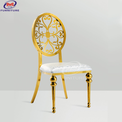 Floral Pattern Back Gold Stainless Steel Chair For Hotel Banquet Wedding