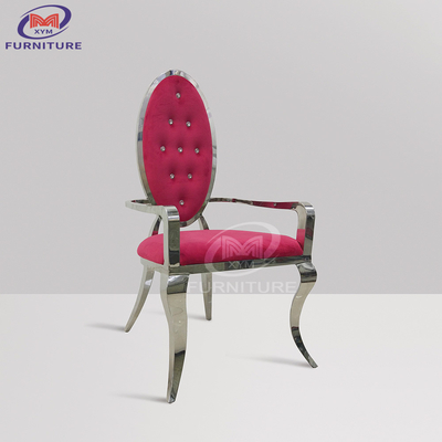 Round Back Stainless Steel Chair And Table With Armrests Silver Velvet For Dining Banquet