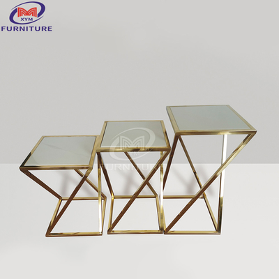 ODM Hotel Equipment And Supplies Golden Three Stage Ladder Tempered Glass Countertop