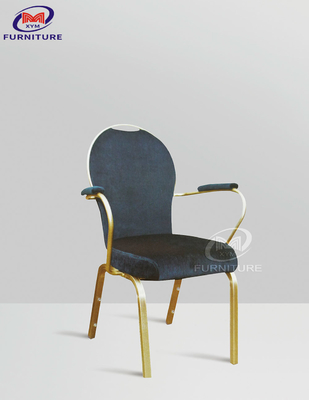 Blue Soft Fabric Hotel Banquet Chair Metal Frame With Armrest