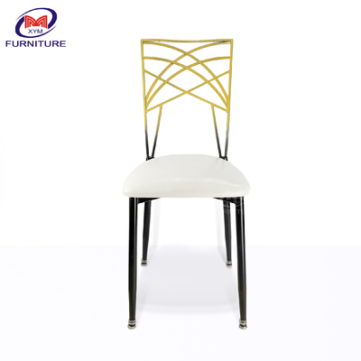 ISO9001 Hotel Dining Gold Chiavari Chairs With White Cushion