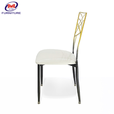 ISO9001 Hotel Dining Gold Chiavari Chairs With White Cushion