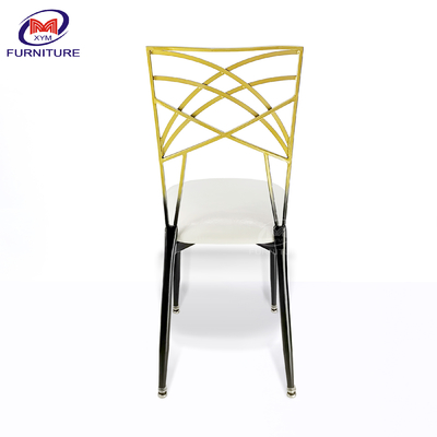ISO9001 Hotel Dining Gold Chiavari Chairs With White Cushion