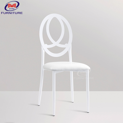 White Iron Wedding Chiavari Chair Phoenix Back With Fixed Seat Cushion