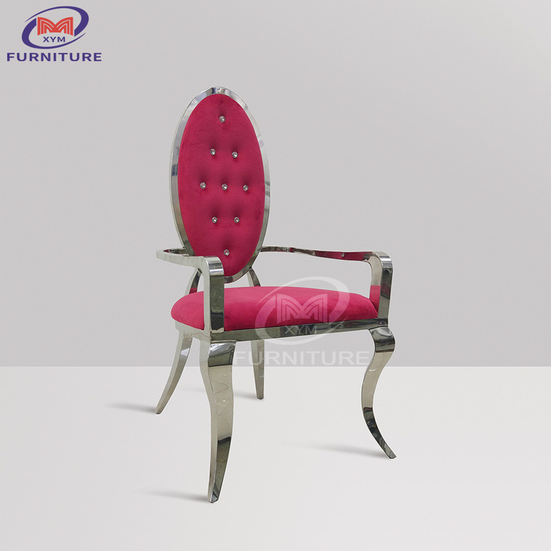 Round Back Stainless Steel Chair And Table With Armrests Silver Velvet For Dining Banquet