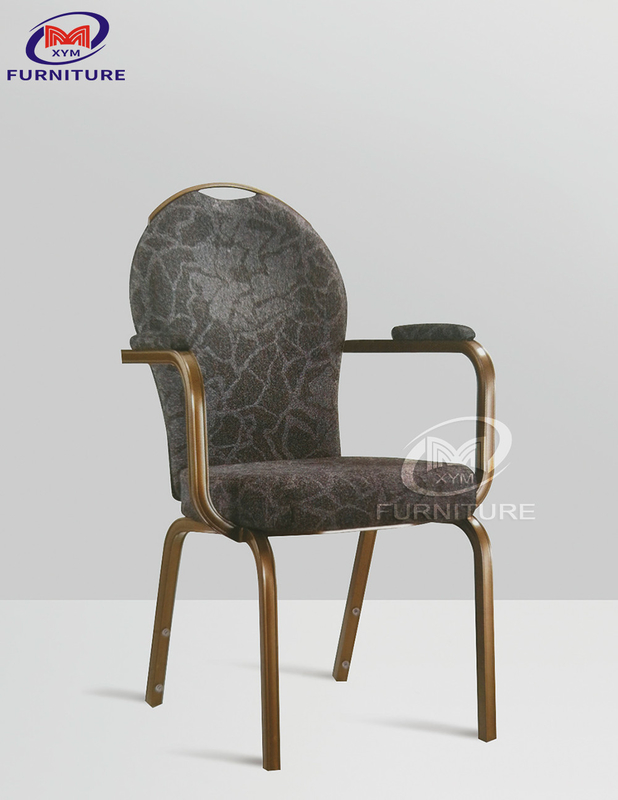 Brown Printed Banquet Chair With Armrest Metal Frame Hotel Furniture